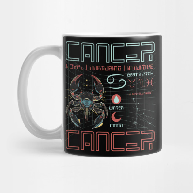 Cancer Zodiac Cyberpunk T-Shirt | Futuristic Astrology Horoscope Design by TuncGK