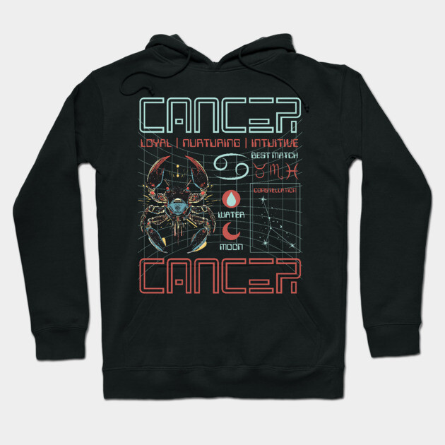 Cancer Zodiac Cyberpunk T-Shirt | Futuristic Astrology Horoscope Design Hoodie by TuncGK