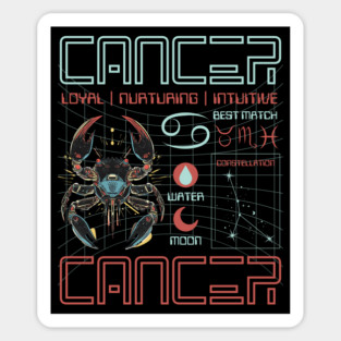 Cancer Zodiac Cyberpunk T-Shirt | Futuristic Astrology Horoscope Design Magnet