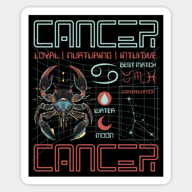 Cancer Zodiac Cyberpunk T-Shirt | Futuristic Astrology Horoscope Design Magnet by TuncGK