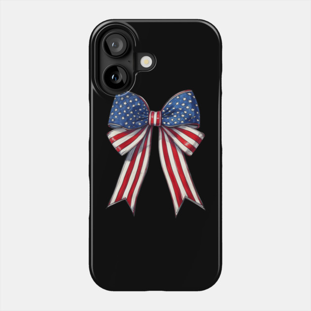 Retro 4th of July Coquette Bows American Flag USA Patriotic Phone Case by Creatifly Graphic Tees