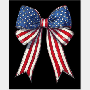 Retro 4th of July Coquette Bows American Flag USA Patriotic Posters and Art