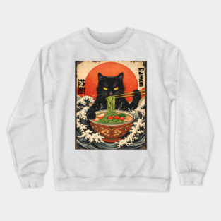 Samurai Ramen Cat – Japanese Wave Art Feline Design Crewneck Sweatshirt