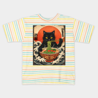 Samurai Ramen Cat – Japanese Wave Art Feline Design Kids T-Shirt