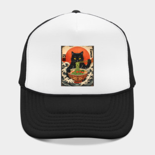 Samurai Ramen Cat – Japanese Wave Art Feline Design Hat
