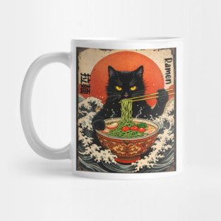 Samurai Ramen Cat – Japanese Wave Art Feline Design Mug