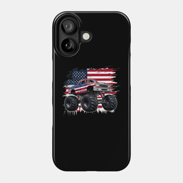 Monster Truck USA Flag American For 4th Of July Phone Case by Creatifly Graphic Tees