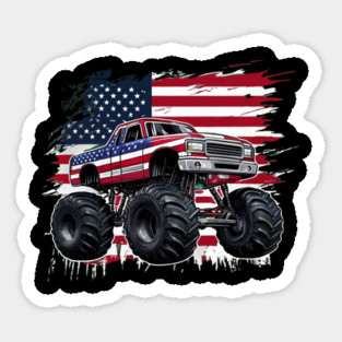 Monster Truck USA Flag American For 4th Of July Sticker