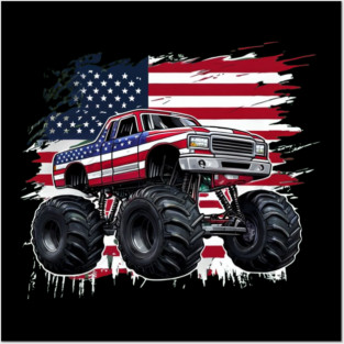 Monster Truck USA Flag American For 4th Of July Posters and Art