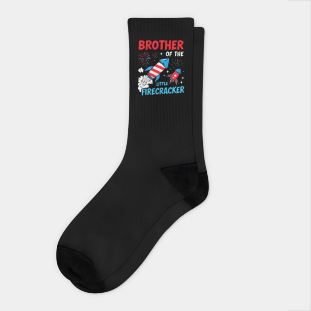 4th of July Birthday Brother of the Little Firecracker Socks by Creatifly Graphic Tees