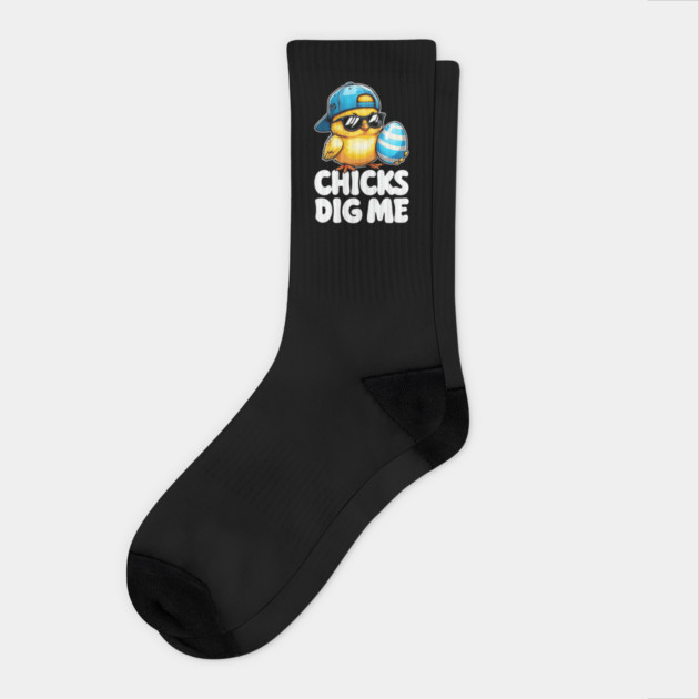 Chicks Dig Me Easter Toddler Boys Men Happy Easter Funny Socks by Creatifly Graphic Tees