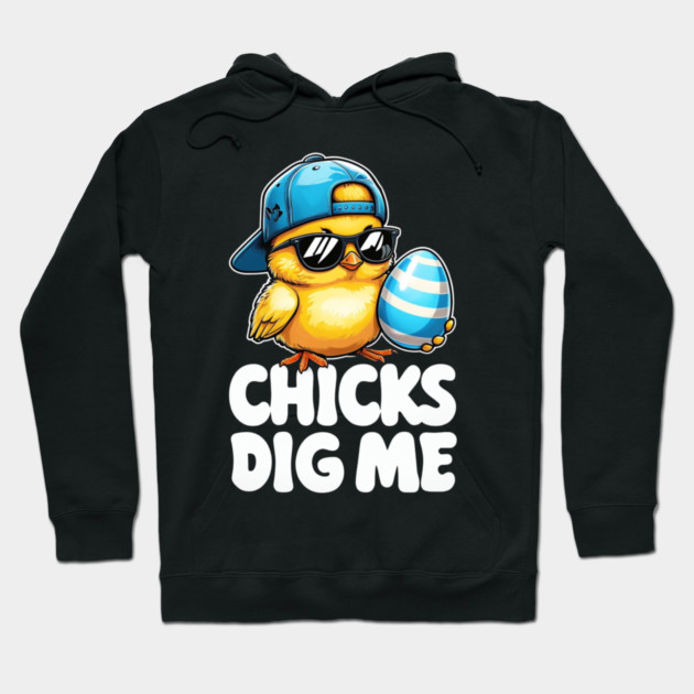 Chicks Dig Me Easter Toddler Boys Men Happy Easter Funny Hoodie by Creatifly Graphic Tees