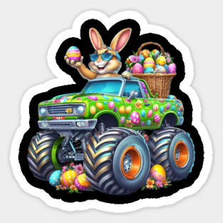Kids Easter Day Bunny Monster Truck Eggs cool Rabbit Sticker