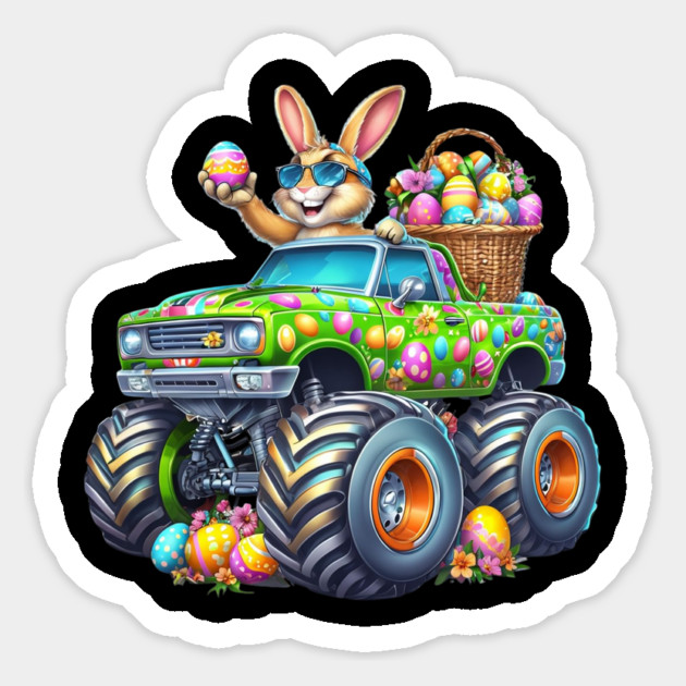 Kids Easter Day Bunny Monster Truck Eggs cool Rabbit Magnet by Creatifly Graphic Tees
