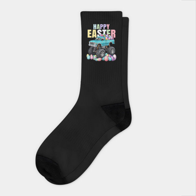 Boys Happy Easter Monster Truck Easter Eggs Toddler Socks by Creatifly Graphic Tees