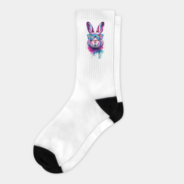 Bunny Face With Tie Dye Glasses Happy Easter Day Men Boy Kid Socks by Creatifly Graphic Tees