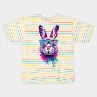 Bunny Face With Tie Dye Glasses Happy Easter Day Men Boy Kid Kids T-Shirt