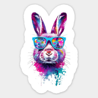 Bunny Face With Tie Dye Glasses Happy Easter Day Men Boy Kid Sticker
