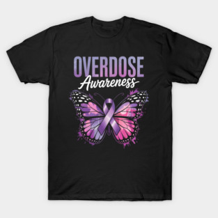Overdose Awareness Month Purple Ribbon Butterfly T-Shirt