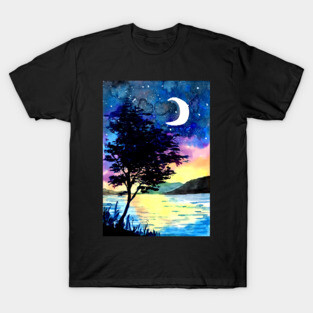 Moon and Stars above the Lake T-Shirt