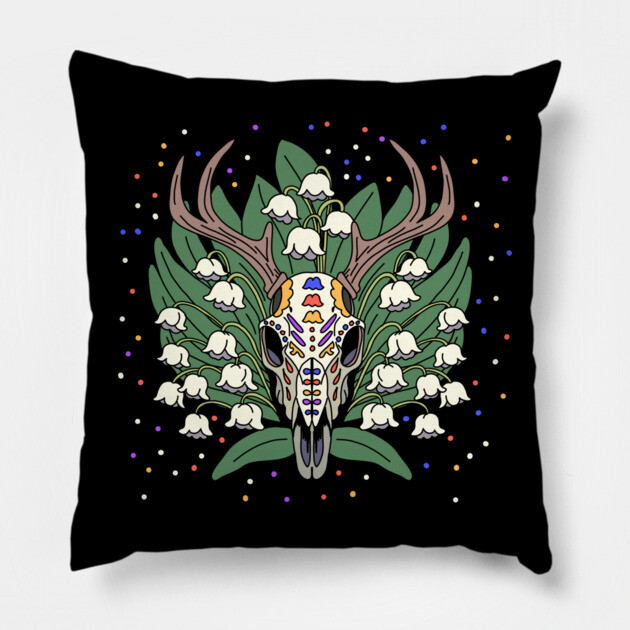 May's Lily of the Valley & Deer Skull Pillow by H. R. Sinclair