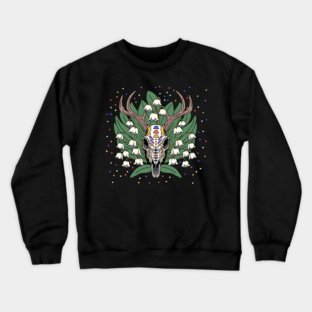 May's Lily of the Valley & Deer Skull Crewneck Sweatshirt by H. R. Sinclair