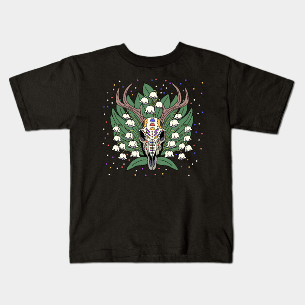 May's Lily of the Valley & Deer Skull Kids T-Shirt by H. R. Sinclair