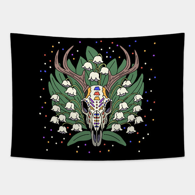 May's Lily of the Valley & Deer Skull Tapestry by H. R. Sinclair