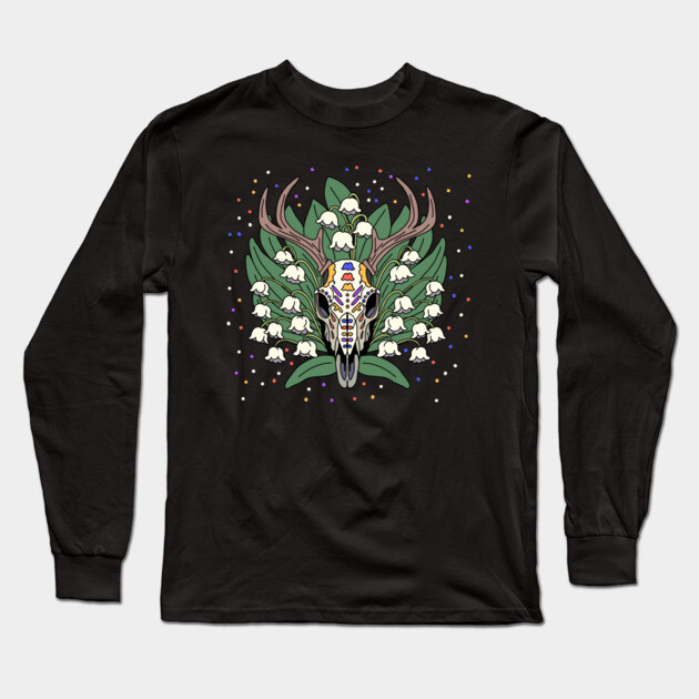 May's Lily of the Valley & Deer Skull Long Sleeve T-Shirt by H. R. Sinclair
