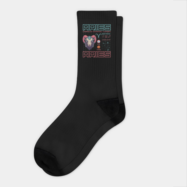 Aries Cyberpunk Zodiac Astrology Design Socks by TuncGK