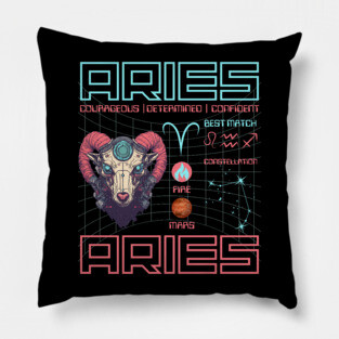 Aries Cyberpunk Zodiac Astrology Design Pillow