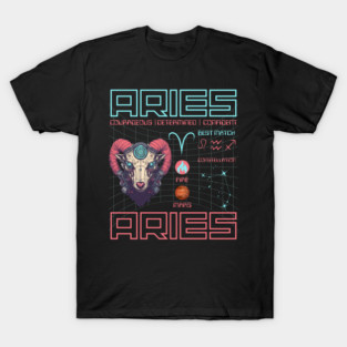 Aries Cyberpunk Zodiac Astrology Design T-Shirt