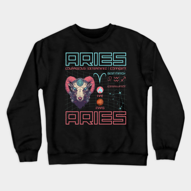 Aries Cyberpunk Zodiac Astrology Design Crewneck Sweatshirt by TuncGK