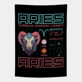 Aries Cyberpunk Zodiac Astrology Design Tapestry