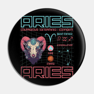 Aries Cyberpunk Zodiac Astrology Design Pin