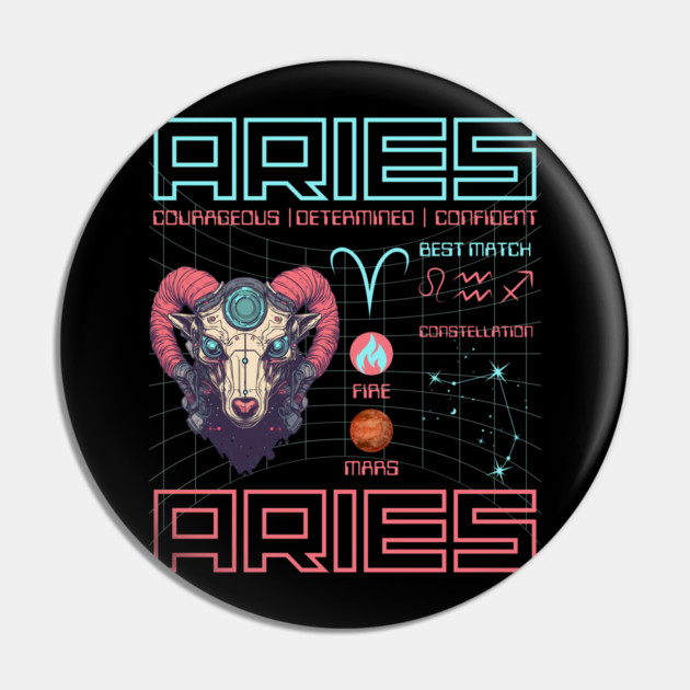 Aries Cyberpunk Zodiac Astrology Design Pin by TuncGK