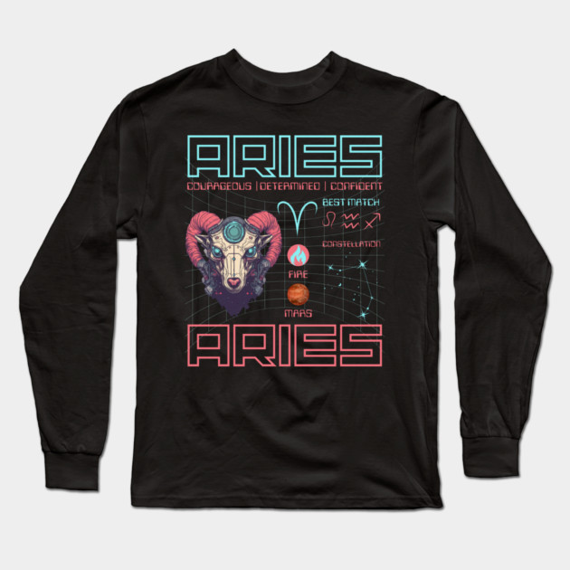 Aries Cyberpunk Zodiac Astrology Design Long Sleeve T-Shirt by TuncGK