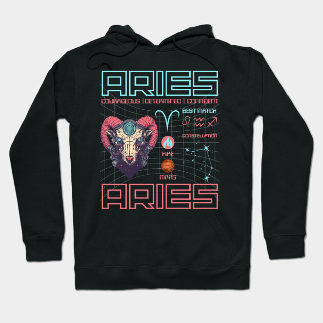 Aries Cyberpunk Zodiac Astrology Design Hoodie by TuncGK