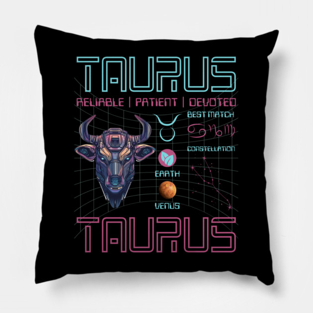 Taurus Futuristic Zodiac Astrology Art Pillow by TuncGK