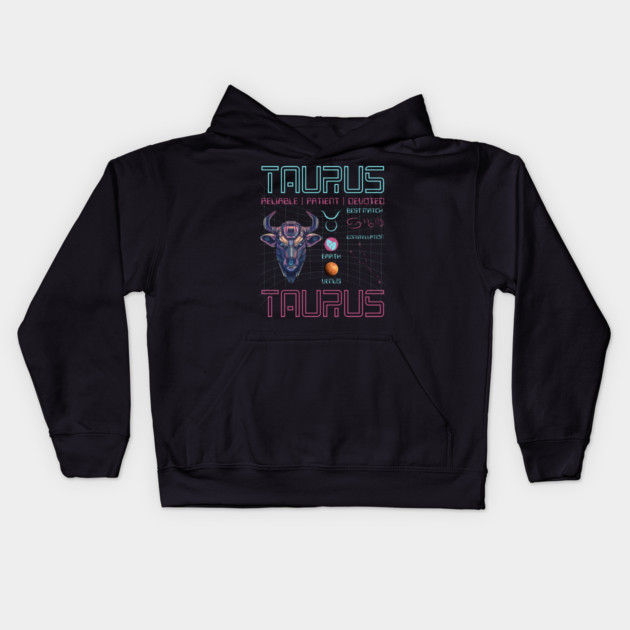 Taurus Futuristic Zodiac Astrology Art Kids Hoodie by TuncGK