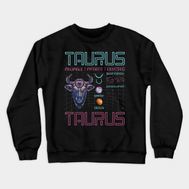 Taurus Futuristic Zodiac Astrology Art Crewneck Sweatshirt by TuncGK