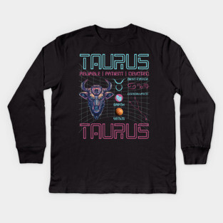 Taurus Futuristic Zodiac Astrology Art Kids Long Sleeve T-Shirt