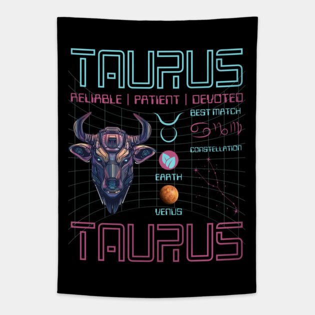 Taurus Futuristic Zodiac Astrology Art Tapestry by TuncGK