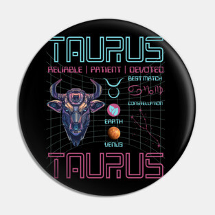 Taurus Futuristic Zodiac Astrology Art Pin