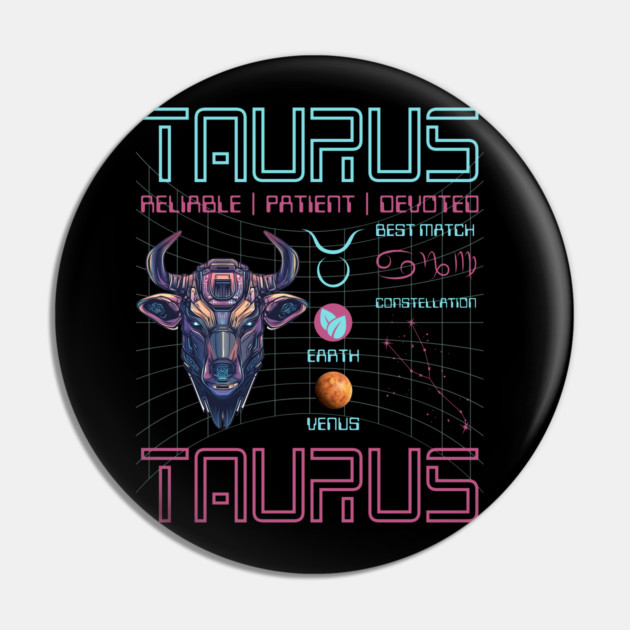 Taurus Futuristic Zodiac Astrology Art Pin by TuncGK