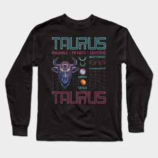 Taurus Futuristic Zodiac Astrology Art Long Sleeve T-Shirt