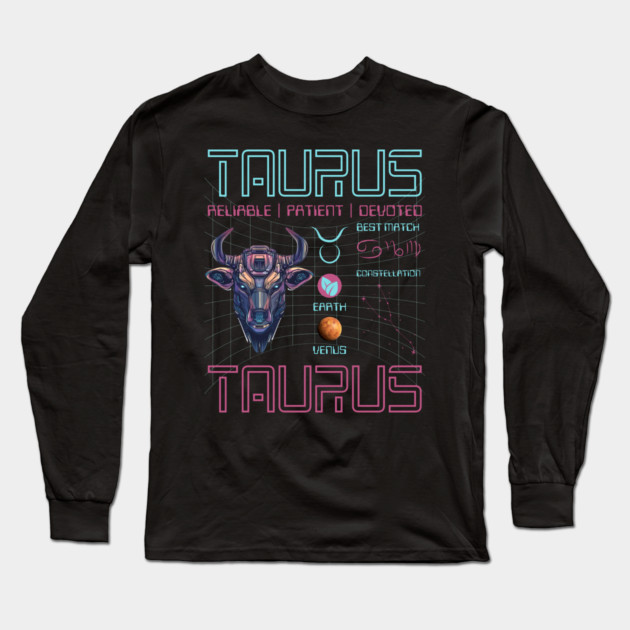 Taurus Futuristic Zodiac Astrology Art Long Sleeve T-Shirt by TuncGK
