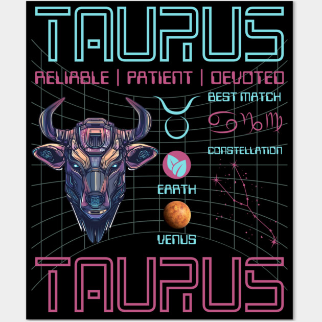 Taurus Futuristic Zodiac Astrology Art Wall Art by TuncGK