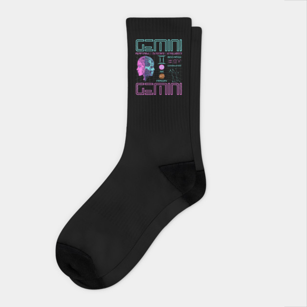 Gemini Neon Cyberpunk Zodiac Design Socks by TuncGK