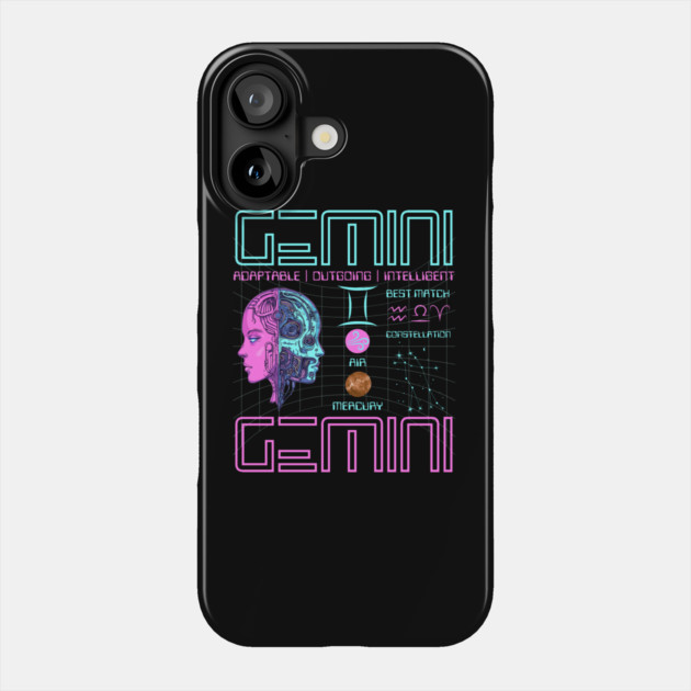 Gemini Neon Cyberpunk Zodiac Design Phone Case by TuncGK